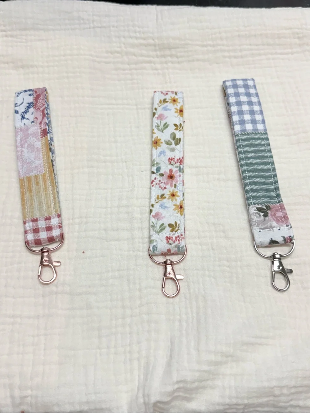 Handmade Patchwork Pink Multi Wristlet Key & Card Holder Strap 3 Pieces